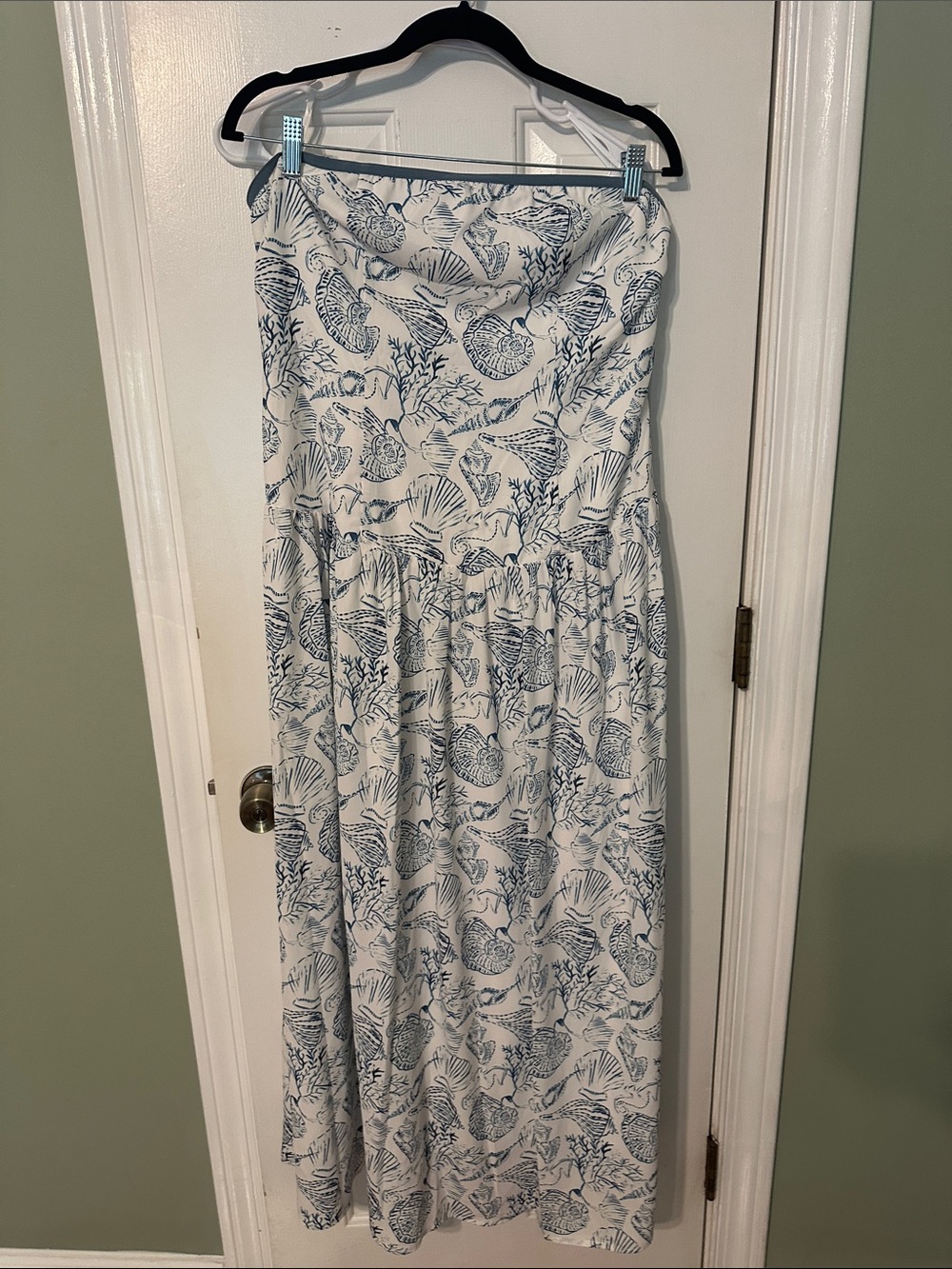Commense White Strapless Maxi Dress with Blue Shell Print